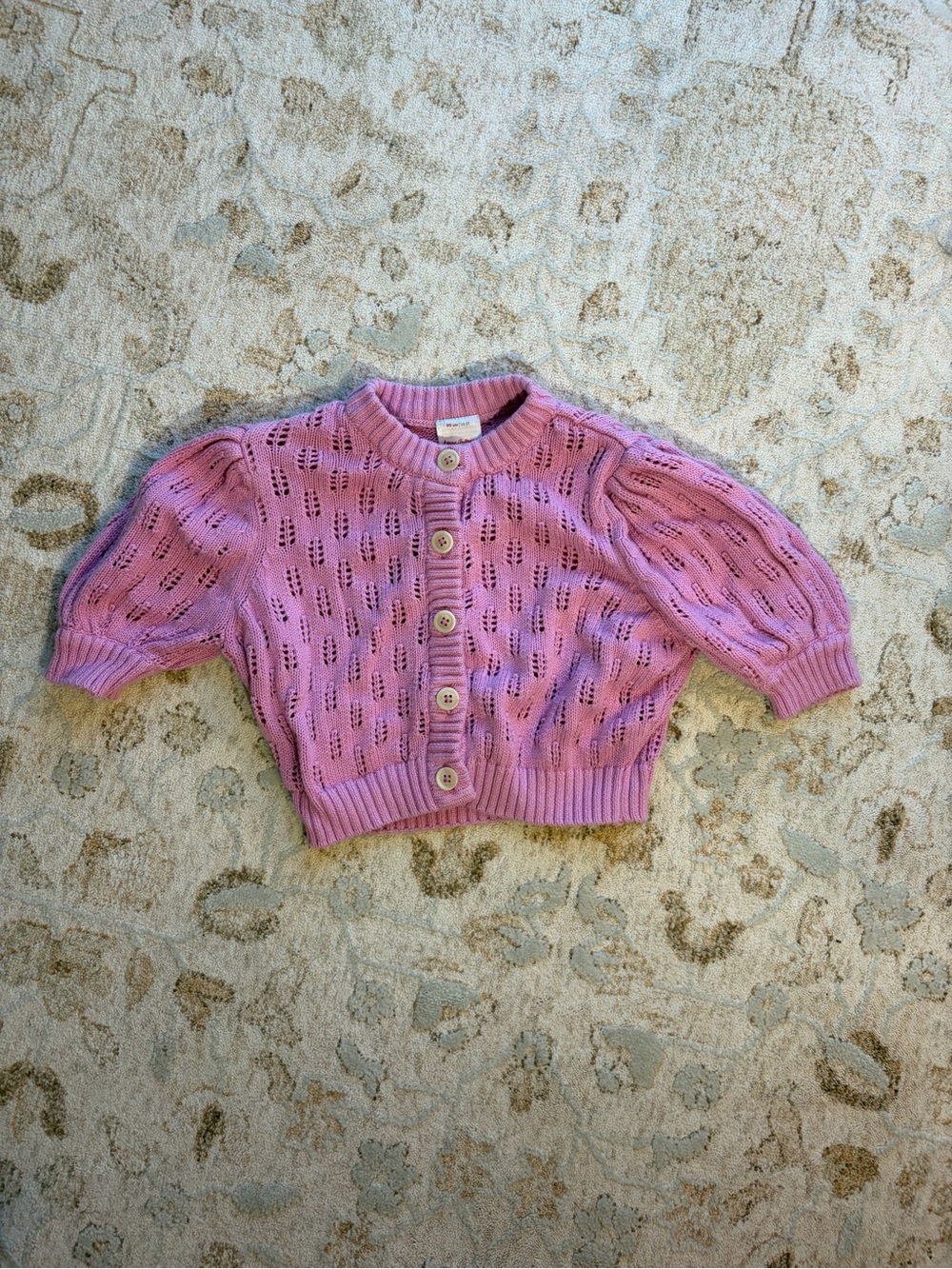 Hanna Andersson Pink Eyelet Knit Cropped Button Cardigan